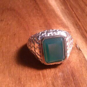 Men's Verde Onyx Sterling Silver Art Deco Ring (Size 7)